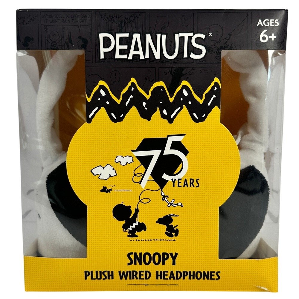 Peanuts 75th Anniversary Snoopy Plush Wired Headphones Kids Adjustable White‎